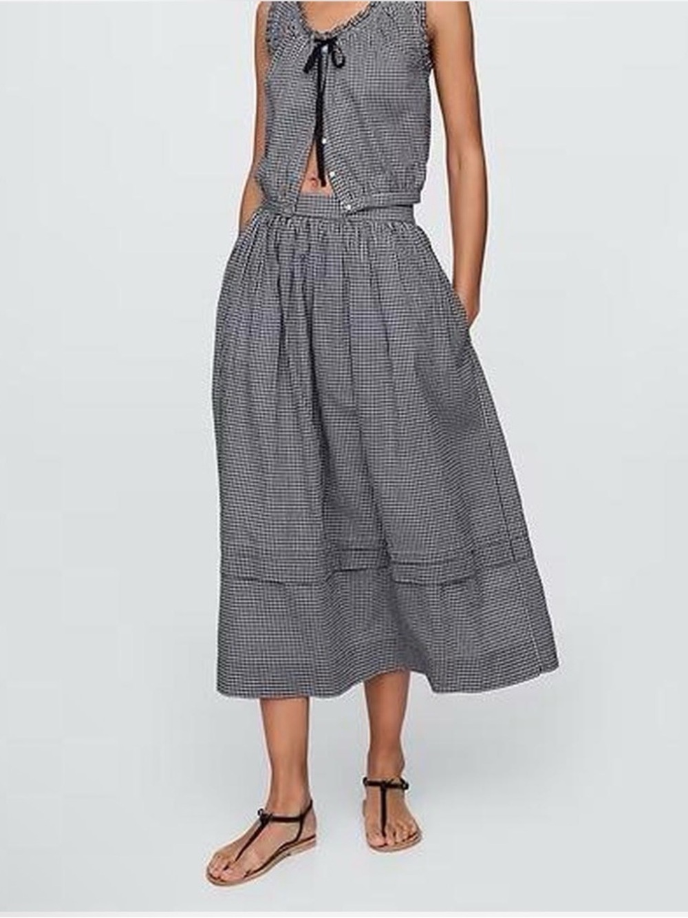 Gap x DOEN Gingham Midi Skirt in Black and White Size M